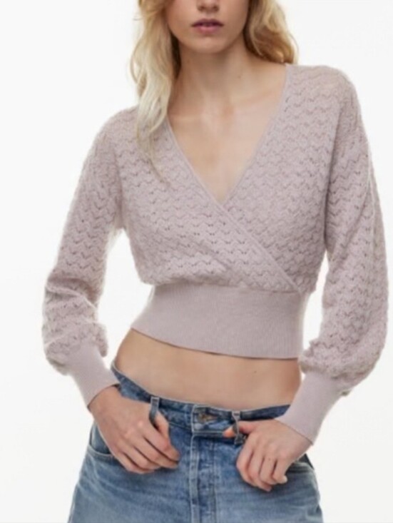 Wilfred Sweaters - Wilfred Dear Merino Blend Faux wrap sweater Lavender Large Soft Girl